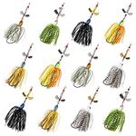 FUSIGO Spinner Baits for Bass Fishing, Hard Metal Fishing Lures Buzzbait Jigs Lure Multicolor Swimbaits for Bass Pike Fishing (12pcs)