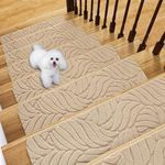 Fixmend Stair Treads Non Slip for Wooden Steps, 8" X 30" (15-Pack) Stair Runner Carpet Treads Indoor with Reusable Adhesive, Stairslide Carpets Rugs Safety Mats for Elders, Kids & Dogs, Beige Leaf
