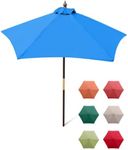 Formosa Covers Capri Blue 7 ft Wood Outdoor Patio Umbrella Market Style - Tilt Mechanism Eucalyptus Teak Oil Finish