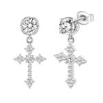 TRUMIUM Cross Earrings for Men Women 925 Sterling Silver Hypoallergenic Silver Gold Stud Earrings White Cubic Zirconia Earrings Studs Cz Diamond Dangle