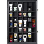 Furnishh 36 Slots Shot Glass Display Case with Lockable Door, Solid Wood Cabinet Collection Holder Wall Mounted Shot Glass Display Storage Box with Removable Shelves, 18"x26", Black