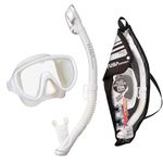 TUSA Sport Adult Serene Mask and Dry Snorkel Combo, with Reusable Travel Bag, White/White, UC-1625PQW-W