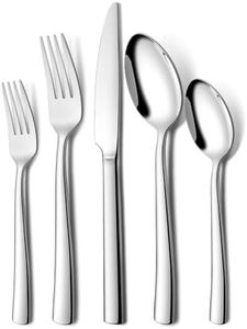 Terlulu Lot de 60 couverts en acier inoxydable, Ensemble de Couverts pour 12 personnes, avec couteau, fourchette, cuillère, couverts de qualité supérieure, polis et passent au lave-vaisselle