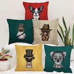 STITCHNEST Quirky Animals Printed Jute Cushion Cover, 12X12 Inches, Set of 5, 200 TC,Multicolor