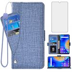 Asuwish Compatible with TCL 20 SE 6.82 Wallet Case and Tempered Glass Screen Protector Flip Cover Card Holder Stand Cell Accessories Phone Cases for TCL20SE Android 11 TLC 20SE T6710 6.82" Women Blue