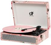 DANFI AUDIO DF Vinyl Record Player Bluetooth with Built-in Speakers, Vintage Portable Suitcase Turntable 3-Speed with USB Recording Headphone/RCA/AUX Jack for Muisc Record Player Pink Floral