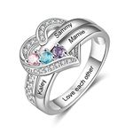 lorajewel Engraved Ring for Women 925 Silver Personalised Ring with Stone and Name for Mother BFF Family Mother's Day Christmas Birthday Gift (3 Names)