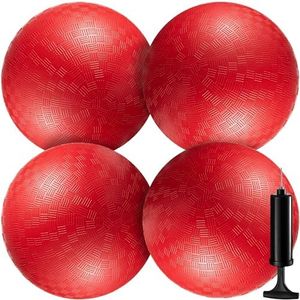 Bedwina 4-Pack of 9 Inch Red Playground Balls, Perfect for Dodgeball and Kickball, Made of Thick PVC Material and Rubber Sidewalls