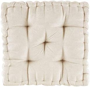 Intelligent Design Azza Floor Pillow, Large Cushions Sitting for Adults, Floor Pillow for Meditation or Yoga, Lustrous Chenille Tufted with Scalloped Edges for Bench/Chair Cushion, 20"x20"x5" Ivory