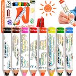 nsxsu Wooden 3 in 1 Coloured Jumbo Pencils for Toddlers & Kids, Chunky Washable Bath Crayons, Water Soluble Thick Coloured Pencils, Fat Triangular Colour Pencil with Sharpener, Easy-Grip