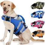 Kuoser Dog Life Jacket with Reflective Stripes, Adjustable High Visibility Dog Life Vest Ripstop Dog Lifesaver Pet Life Preserver with High Flotation Swimsuit for Small Medium and Large Dogs
