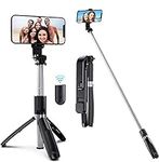 Selfie Stick Compatible with Samsung Galaxy A15 A25 A35 A55 A14 A34 A54 A04s A13 A23 A33 A53 A73 5G Wireless Remote and Tripod Head Mount, Extendable and Portable, Cell Phone Tripod Camera Stand