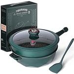 Tiborang 7 in 1 Multipurpose Frying Pan,11 Inch Wok,5 Quart Heat Indicator Deep Pan with Lid,Nonstick Deep Frying Pan with Glass Lid,Steamed Grid,Dishwasher&Oven Safe,Works with All Stovetops(Green)