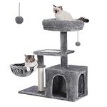 PAWZ Road Cat Tree, Cat Tower for Indoor Cats with Large Cat Condo, Deep Hammock and Natural Sisal Cat Scratching Post for Kittens, Grey