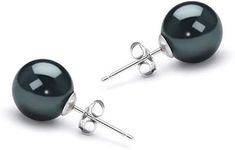 Black 6-7mm AAA Quality Japanese Akoya 14K White Gold Cultured Pearl Earring Pair