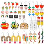 Huquary 24 Pairs Teacher Earrings Wooden Teacher Studs Colorful Pencil Apple Rainbow Shaped Dangle Earrings Lightweight Teacher Earrings for Teacher Appreciation Gifts