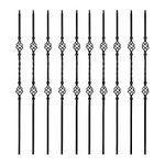 TOUCAN Staircase Iron Balusters (Box of 10) Stair Parts 1/2" Square Metal Balusters - Hollow Double Basket Single Twist Staircase Spindles (Real Satin Black), TFHB06