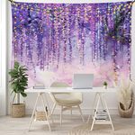 Ambesonne Flower Tapestry, Floral Ivy Blossoms from Tree Foggy Vibrant Murky Habitat Depicting Work of Art Print, Wide Wall Hanging for Bedroom Living Room Dorm, 60" X 40", Purple