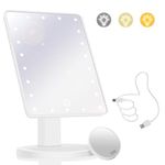 Makeup Vanity Mirror with Lights and 22 LED Lighted Makeup Mirror, Detachable 10X Magnification, Adjustable Dimming Touch Sensor, Dual Power Supply, 270° Rotation, Portable Cosmetic Mirror -White