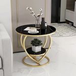 SenceWin Coffee and end Tables with Engineered Wood Surfaces for The Living Room, Bedroom, Balcony, and Garden, as Well as Open Storage-Black Gold