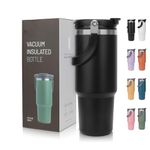 Riley Joy 30oz Travel Mug with Straw and Handle, 100% Leak Proof Stainless Steel Water Bottle, BPA Free - Dishwasher Safe - Car Coffee Cup