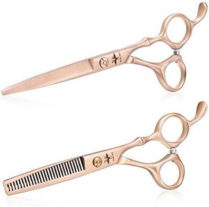 PURPLEBIRD Hair Cutting Scissors Thinning Shear Set Professional Barber 6 inch Texturizing Blending Shear Razor Edge Haircut Styling Kit for Men, Women, and Kids, Japanese Stainless Steel, Rose Gold