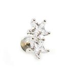 BodyJewelryOnline Flat Back Studs for Labret, Monroe, Ear Cartilage with Twin CZ Star Top Internally Threaded Surgical Steel 16g