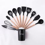 SAVYA HOME Black Silicon Spatula Set of 12 | BPA-Free & Food Grade Silicon | Non-stick Cookware Set, Kitchen Utensils Set | Cooking & Baking Essentials | Heat Resistant | Dishwasher Safe (Black)