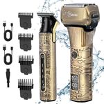 Hatteker Foil Shaver Electric Razor Men's Shaver T-Blade Trimmer Beard Trimmer Beard Clipper Hair Clipper LED Display Waterproof Wet/Dry Shaver Kit 2 in 1, Bronze, 607us