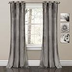 Lush Decor Prima Velvet Curtains Color Block Room Darkening Window Panel Set for Living, Dining, Bedroom (Pair), 84" L, Gray