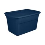 Sterilite Lidded Stackable 30 Gallon Storage Tote Container with Handles and Indented Lid for Efficient, Space Saving Household Storage, Marine Blue, 6 Pack