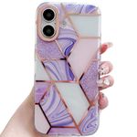 MVYNO Pretty Purple case for Phone 16 Cover | Gorgeous Marble Protective Fancy Cute Back case for Girls Women (Hard IMD TPU, case for iPhone 16, Purple)