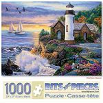 Bits and Pieces - Perfect Dawn 1000 Piece Jigsaw Puzzles for Adults - Each Puzzle Measures 20 Inch x 27 Inch - 1000 pc Ocean Cliff Light House Jigsaws by Artist Laura Glen Lawson