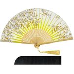 Raveahem Folding Silk Bamboo Hand Fan for men/women Chinese/Japanese Craft Handheld Fan for Gift,Dance,Festival,Club,Freaky,Event,Party,Decoration (Yellow Butterflies In Flowers)