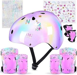 Kids Helmet, Toddler Bike Helmet with DIY Stickers Unicorn Knee Pads and Elbow Pads Set Adjustable Protective Gear Set for Girls Age 3-5-8 Years fit Roller Skates, Bicycle, Skateboarding, Scooter