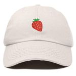 DALIX Strawberry Embroidered Dad Cap Cotton Baseball Hat Women, Beige, One Size