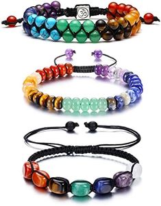 Top Plaza Bead Chakra Bracelet 7 Chakras Healing Crystals Bracelet Yoga Stone Beads Bracelets Meditation Relax Anxiety Bangle for Womens Mens, 6.5 inch, Stone