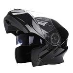 Woljay Flip Up Helmet Motorcycle Full Face Helmets Racing Off Road Street Bike Helmet (M, Glass Black)