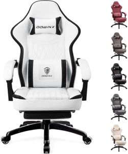 Dowinx Gaming Chair Breathable PU Leather Gamer Chair with Footrest Massage Lumbar Support, Big and Tall Ergonomic Reclining Computer Chair with Pocket Spring Cushion for Adults Teens (Black&White)