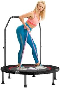 K KENSONE 40” Mini Flodable Spring Rebounder Trampoline for Adults with Adjustable Bar, Small Exercise Trampoline for Indoor Workout and Fitness, Purple Resistance Band Included, Max Load 330 LBS