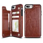 UEEBAI Case for iPhone 6 Plus 6S Plus, Luxury PU Leather Case with [Two Magnetic Clasp] [Card Slots] Stand Function Practical Soft TPU Case Back Wallet Flip Cover for iPhone 6 Plus/6S Plus - Brown