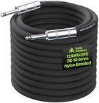 AA AUDIO ACCESSORY 12 AWG Speaker Cable 1/4 Inch 25ft [Noiseless Design - Dual OFC Copper Shielded] Kevlar-Reinforced Nylon Braided 1/4 Bass/Guitar Speaker Cable for Marshall, Boss, Fender Guitar Amp