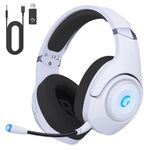 KAPEYDESI PS5 Headset Wireless, 2.4GHz USB Gaming Headphones with Mic for PC, PS4, PS5, Bluetooth 5.2, 40H Battery Life, Detachable Microphone, 3.5mm Wired Jack for Xbox Series (White)