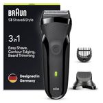 Braun Series 3 Style & Shave Electric Shaver, Electric Razor for Men with Precision Beard Trimmer and 5 Combs, Gifts For Men, UK 2 Pin Plug, 300BT, Black Razor