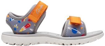 Clarks Boys Surfing Tide K Sandal, Grey Orange, 7.5 UK Child