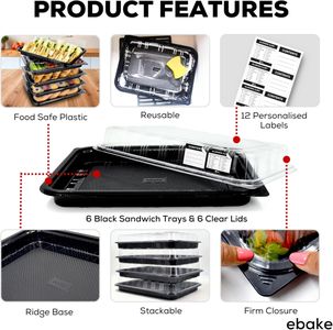 6-Pack Sandwich Platter Trays – Reusable Serving Platters