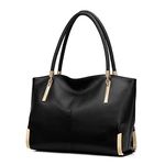 FOXER Large Leather Tote Handbags for Women, Split Cowhide Zipper Closure Ladies Top-handle Bags Womens Large Shoulder Purses and Handbags Women's Fashion Pocketbooks with Woven Handle(Black)