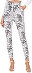 SweatyRocks Women's Casual Skinny Leggings Stretchy High Waisted Work Pants Floral White XXL