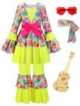 Relibeauty Hippie Costume for Girls Disco Diva Costume for Girls Cute Halloween Costumes for kids 70s 80s 60s Outfits Kids,5/120