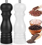 Premium Salt and Pepper Grinder Set of 2, Wood Salt and Pepper Shakers with Ceramic Core, Refillable Manual Sea Salt Pepper Mill Adjustable Coarseness for Spice/Chili/Sesame, 6.5 Inch (Black+White)